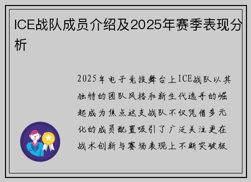 ICE战队成员介绍及2025年赛季表现分析